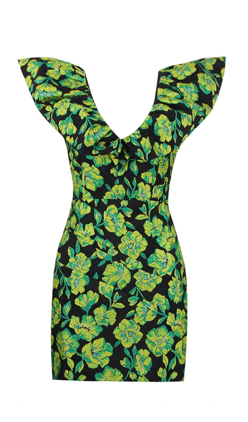 JACQUARD-MINIKLEID MIT V-AUSSCHNITT