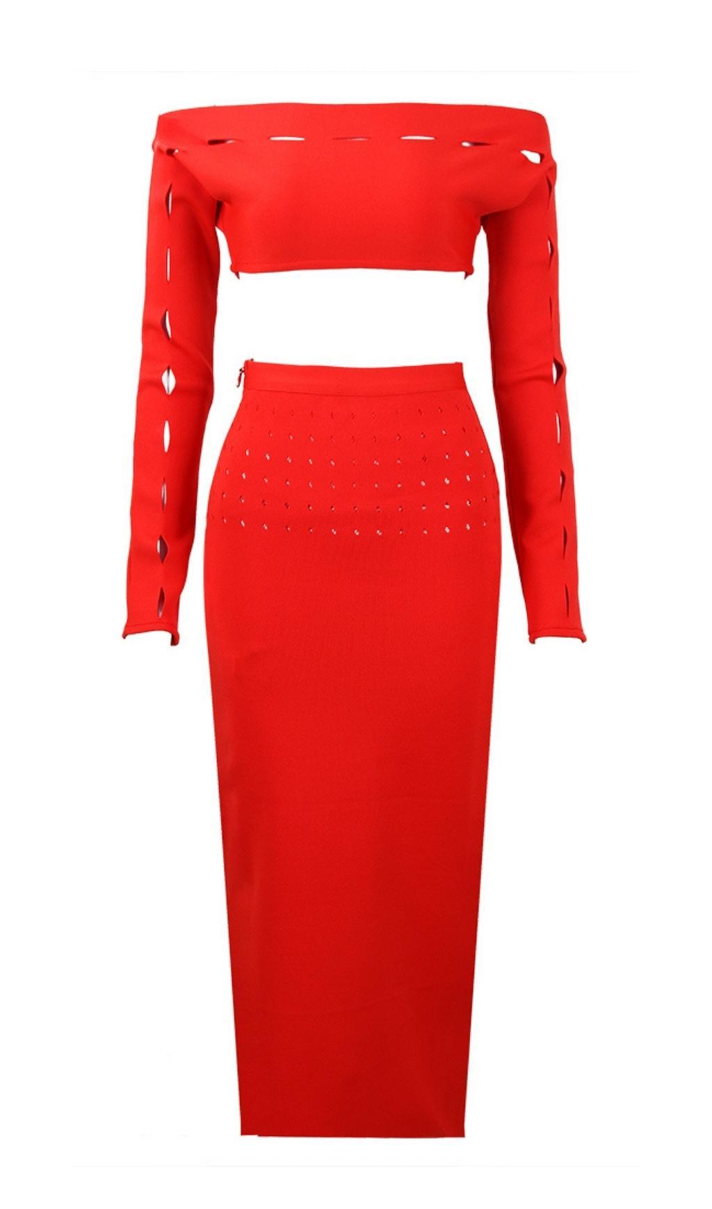 Schulterfreies, figurbetontes Zweiteiler-Set