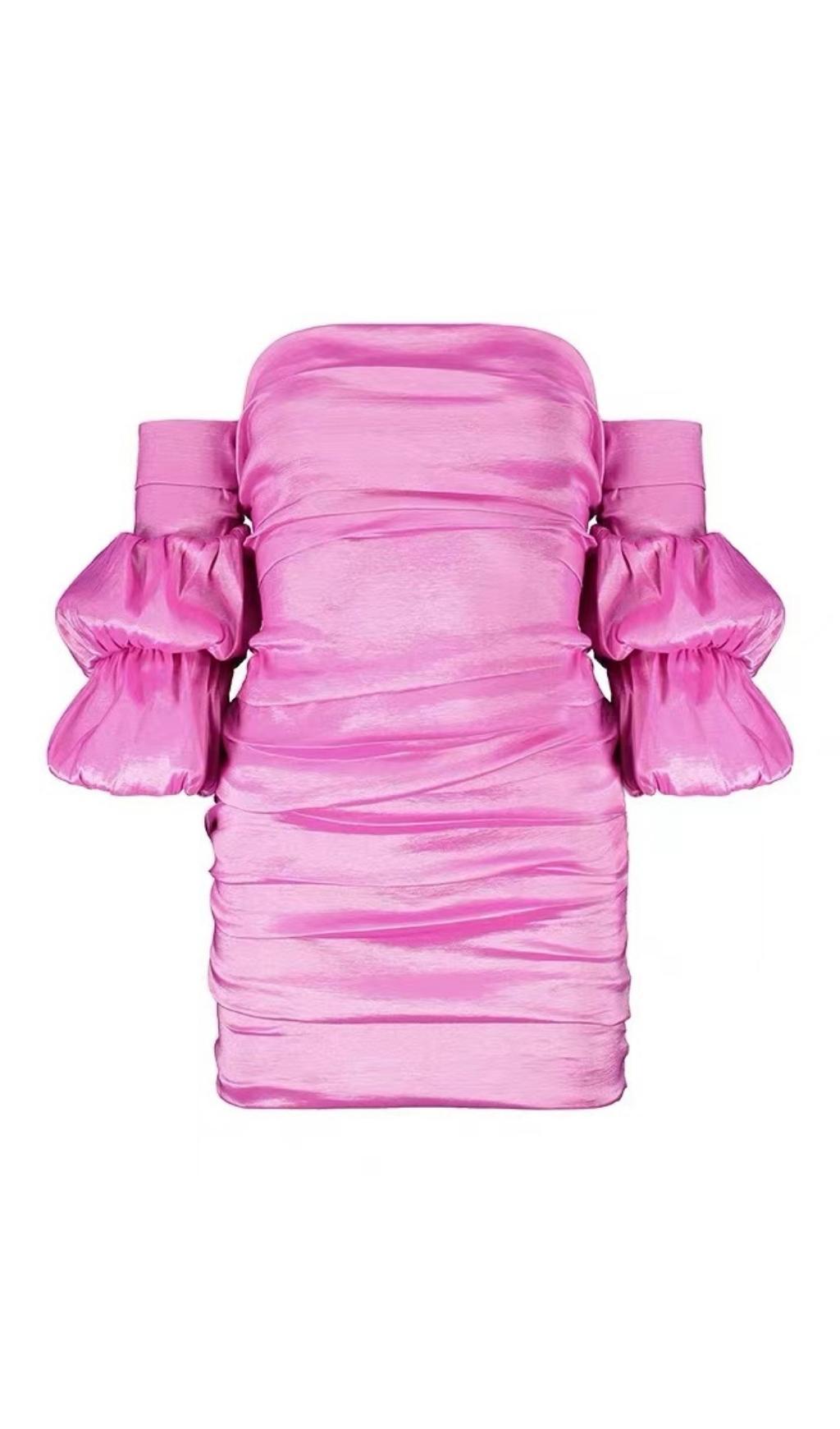 MINI ABITO BARDOT IN RASO ROSA SHOCK