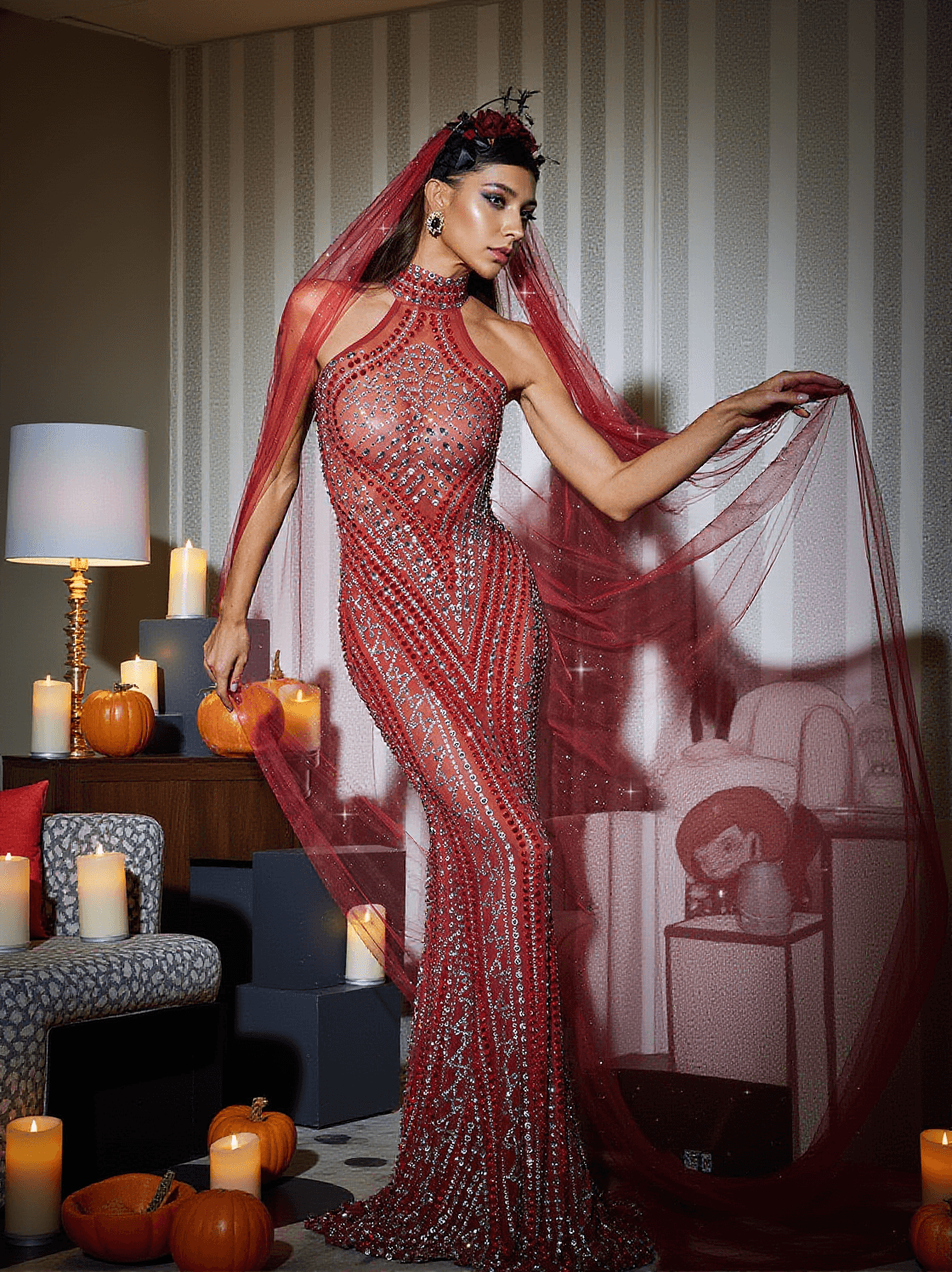 LIBERATO GLITTER MESH VEIL