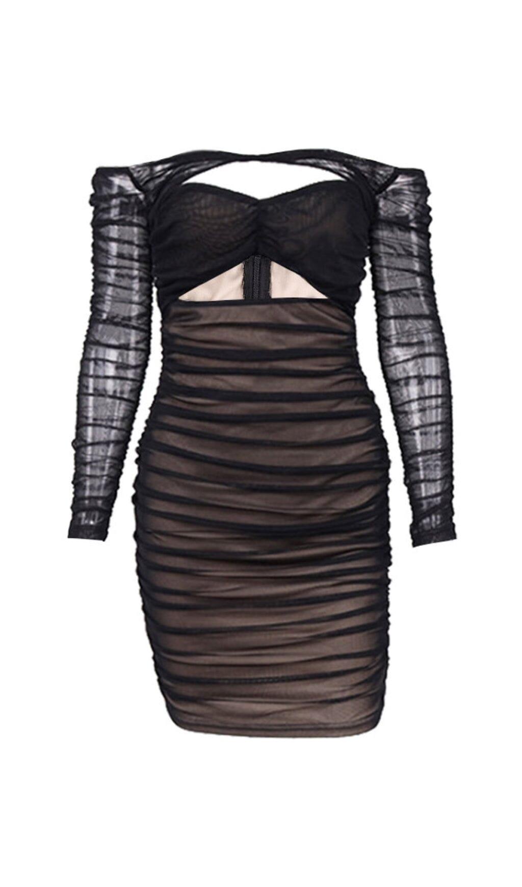 ABITO TIERRA IN RETE NERA CON SPALLE SCOPERTE E TAGLIO