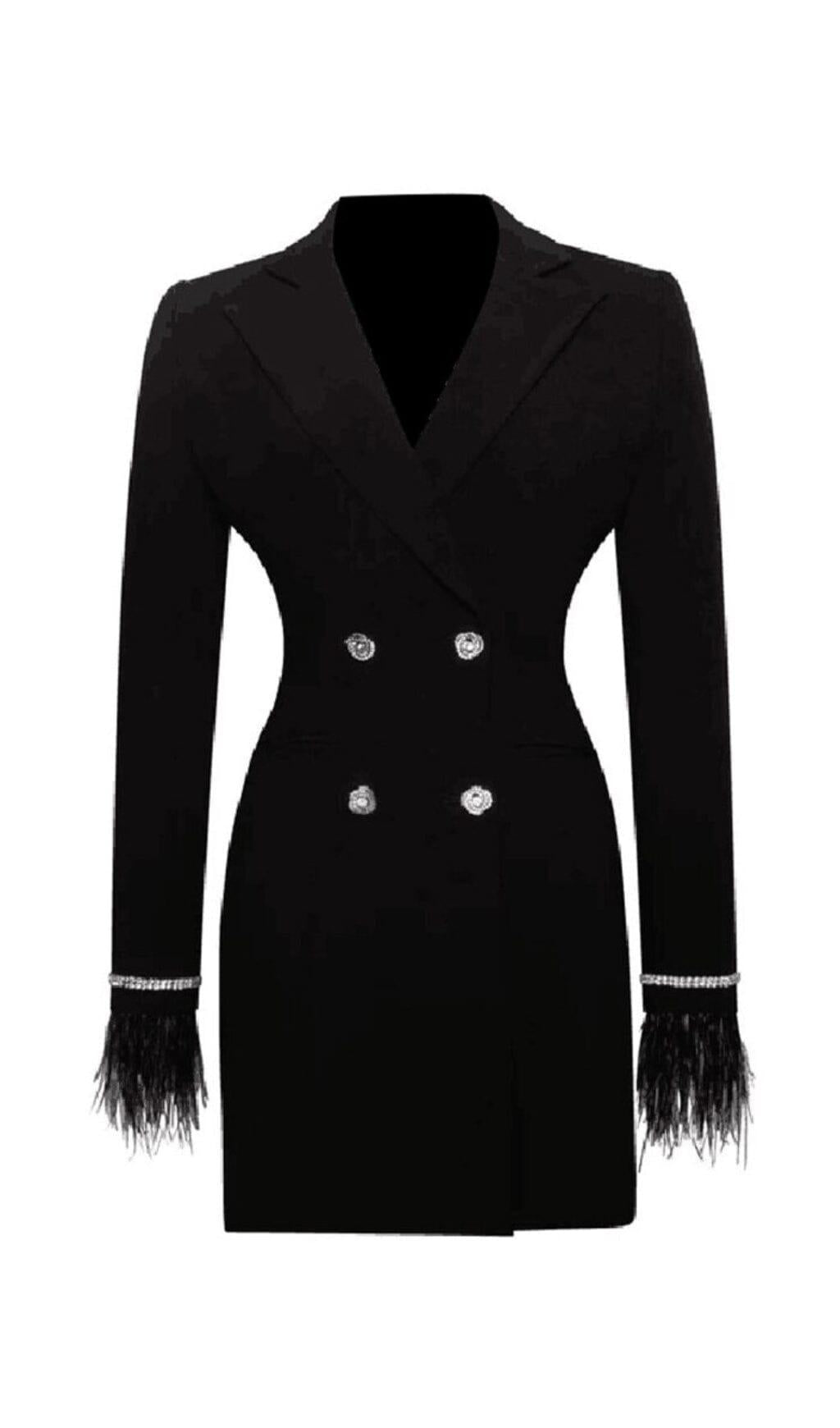 Black Feather Crystal Sleeve Backless Blazer Dress