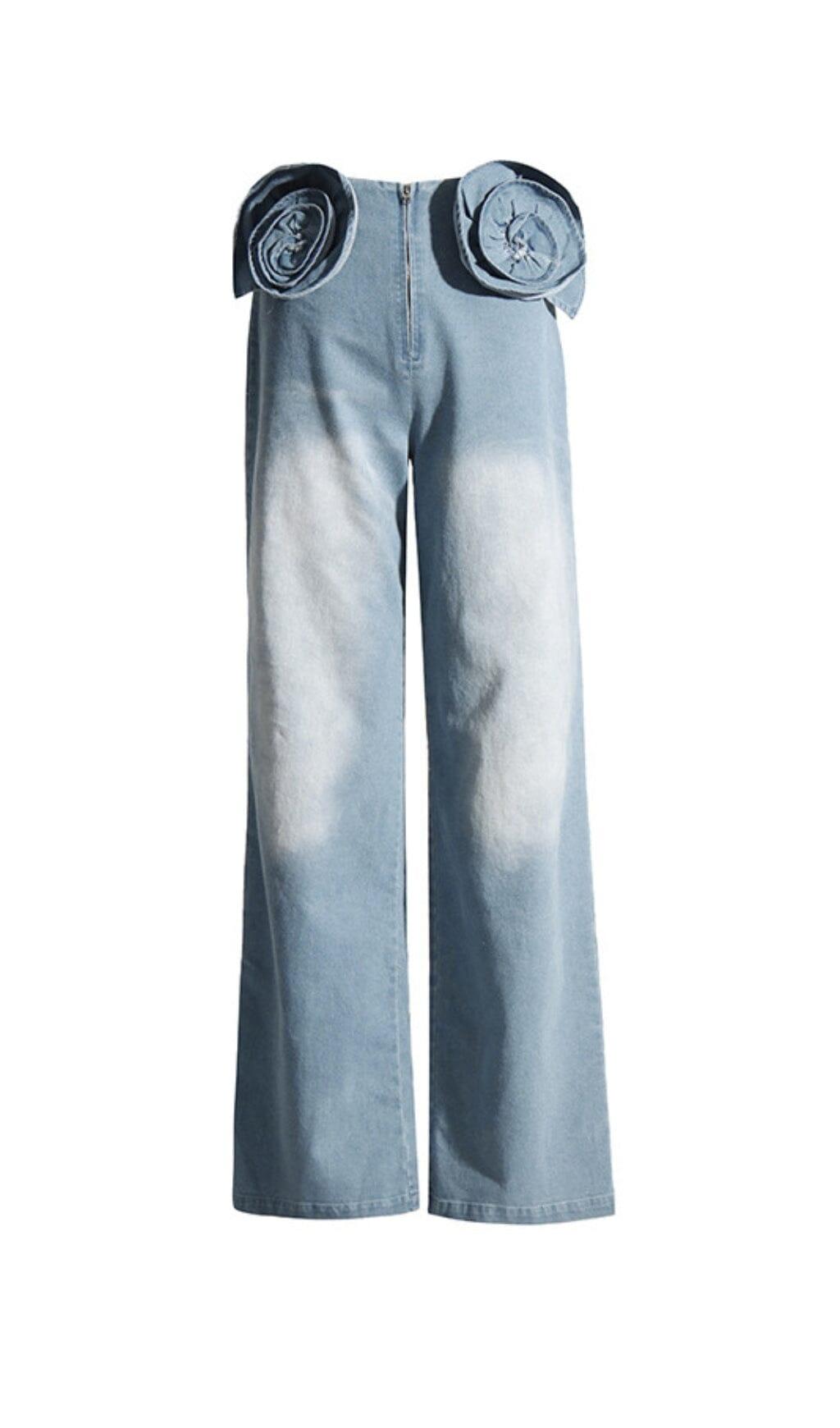 PANTALONI LARGHI IN DENIM A FIORI