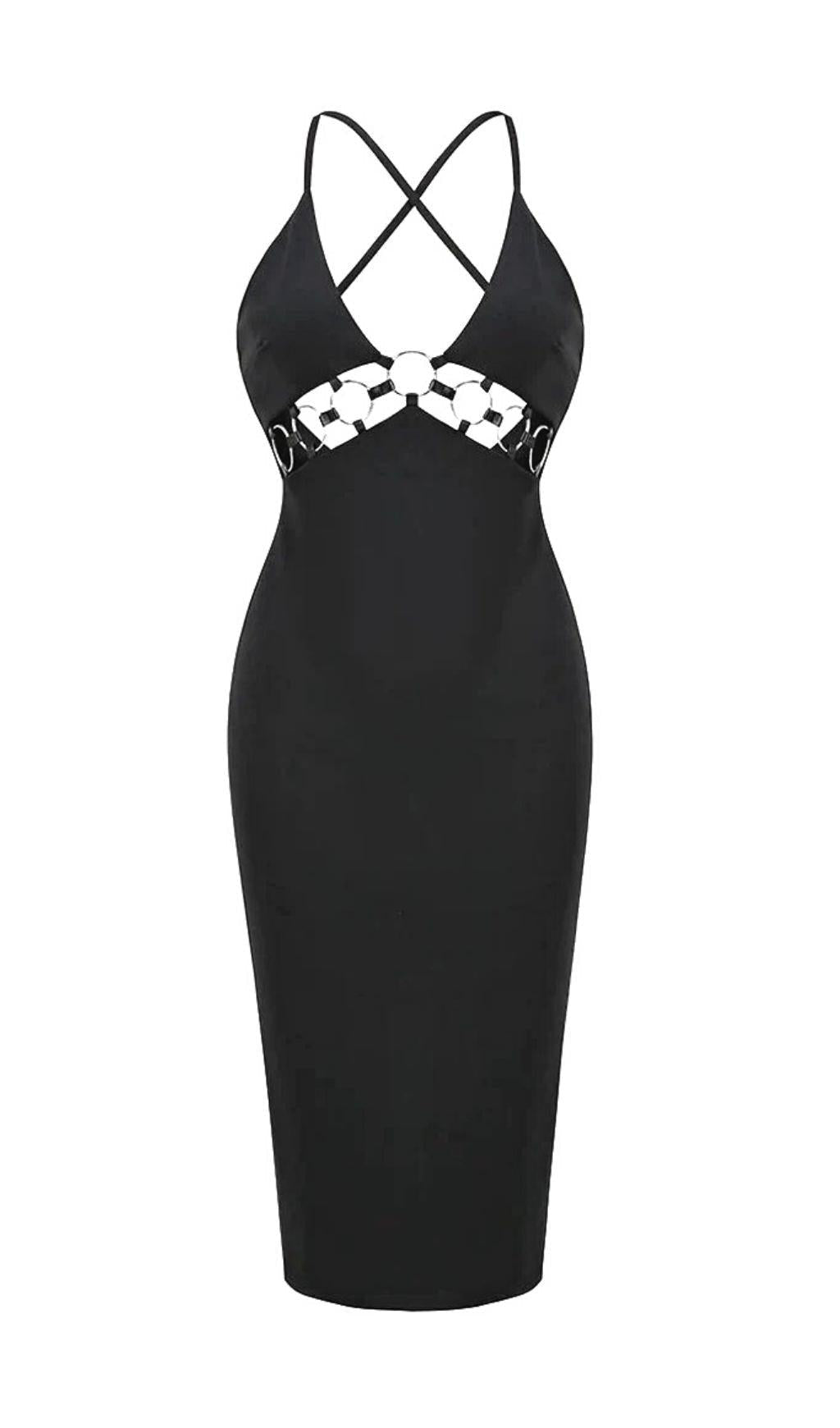 AIIZIE BANDAGE CUT OUT MIDI DRESS IN BLACK - product image