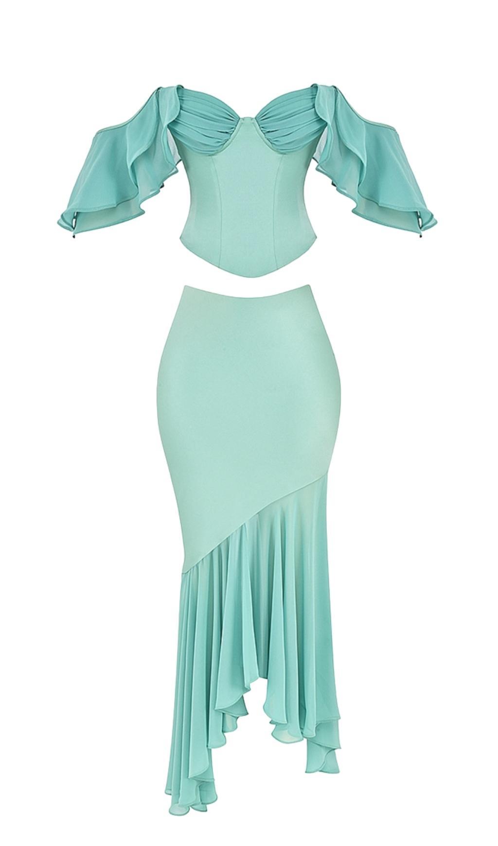 Schulterfreier Fischgräten-Zweiteiler