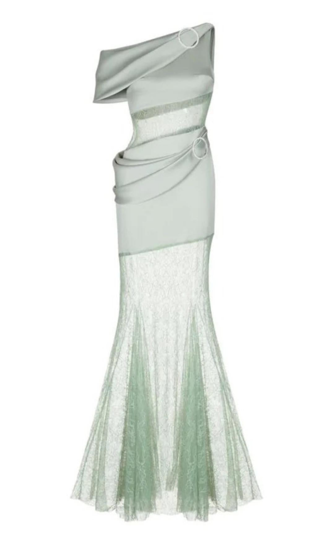 ONE-SHOULDER-MAXIKLEID AUS SPITZE