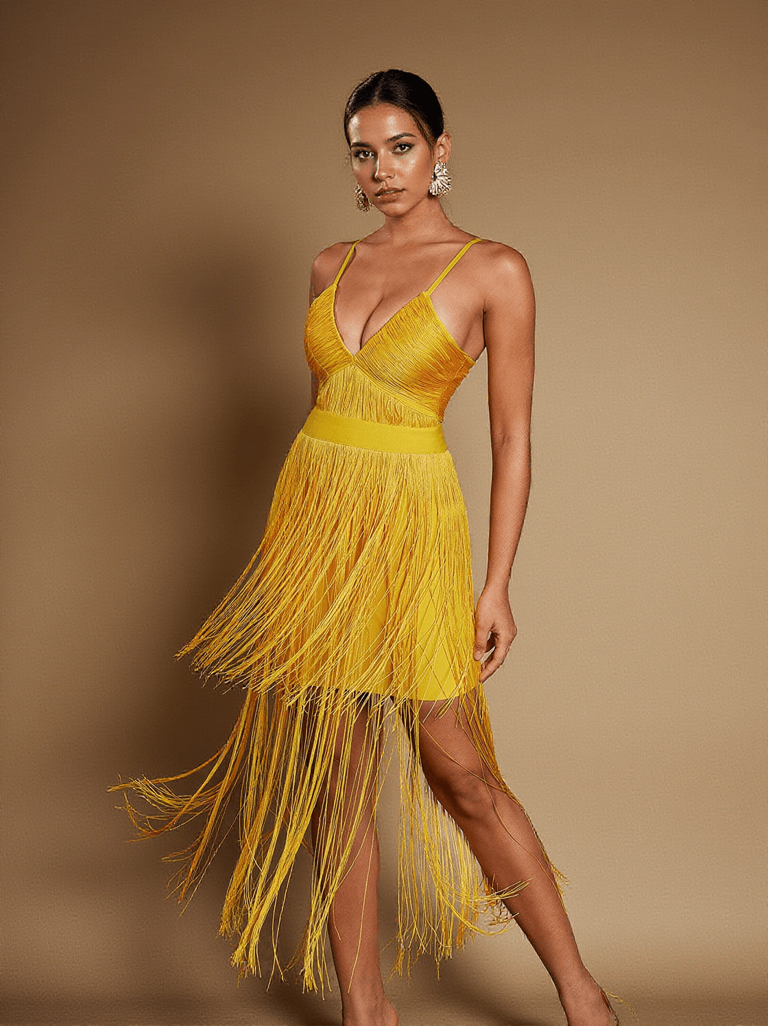 VESTITO MIDI A FASCIA CON FRANGE OAKLEIGH SPAGHETTI