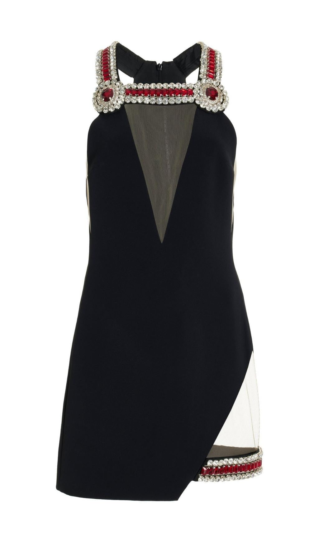 MINI ABITO CON BENDAGGIO A V PROFONDA CON CRISTALLI