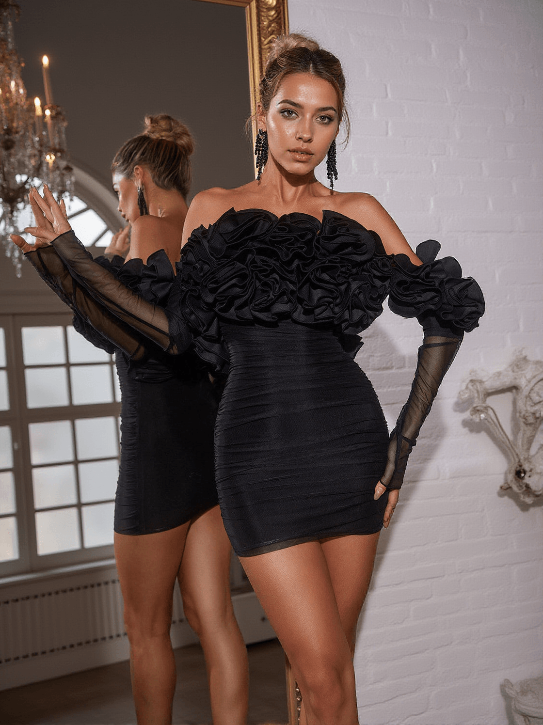 Valerian – Ärmelloses, gerüschtes Minikleid aus Netzstoff