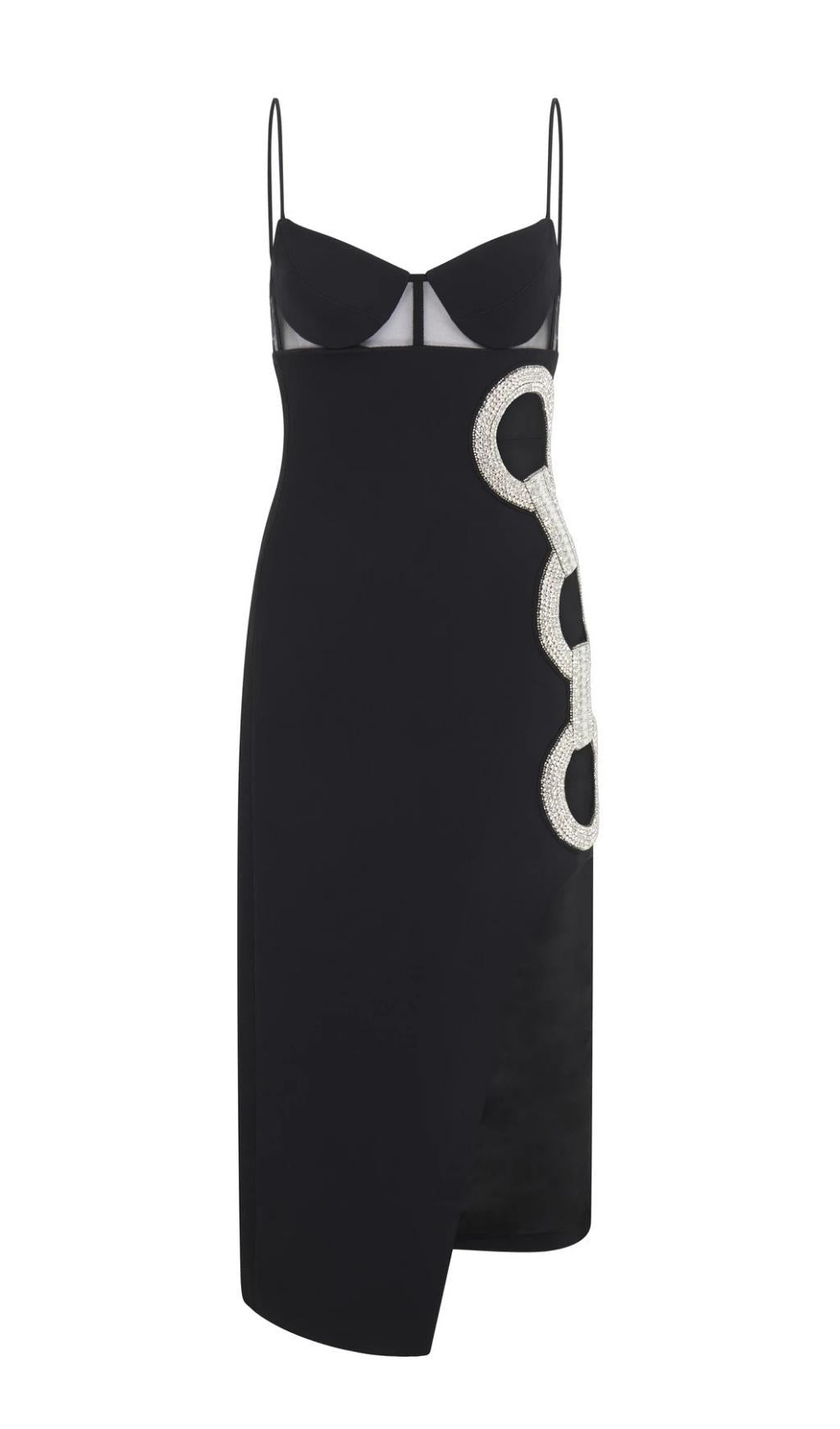 Geteiltes Midikleid in Schwarz