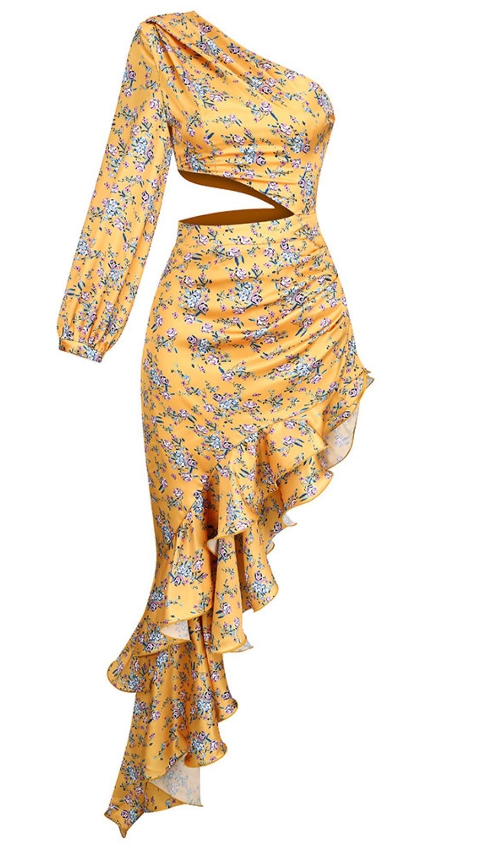 ABITO LUNGO MONOSPALLA GIALLO