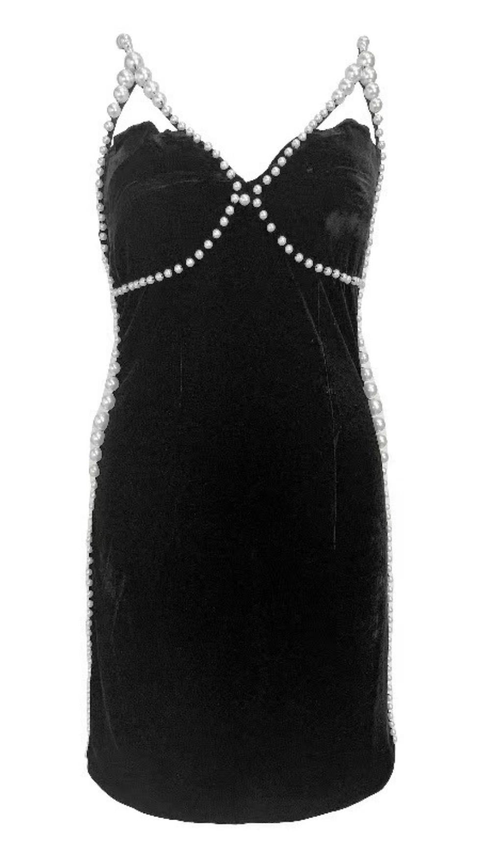 MINI ABITO NERO CON PERLE
