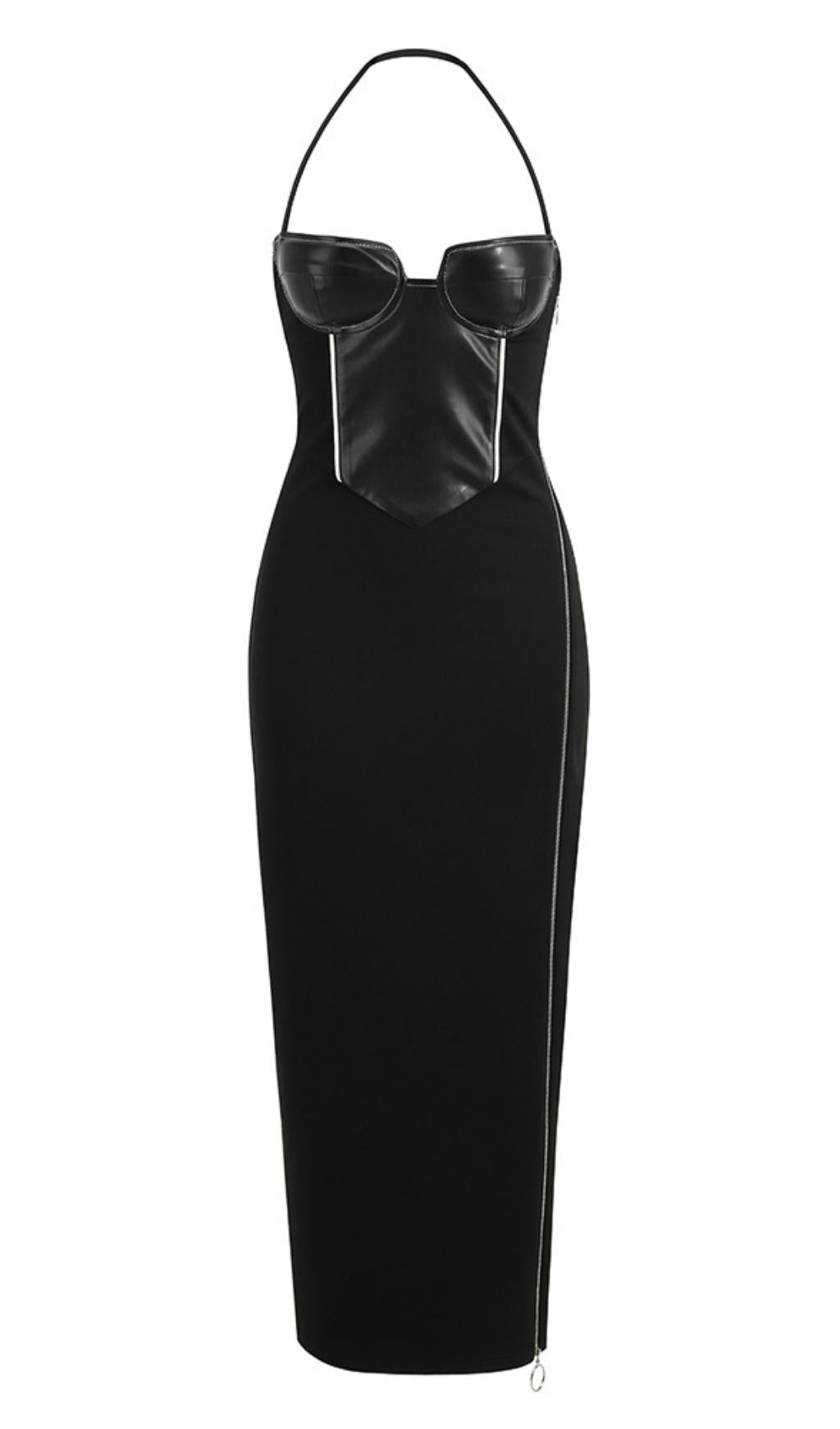 Neckholder-Maxikleid in Schwarz