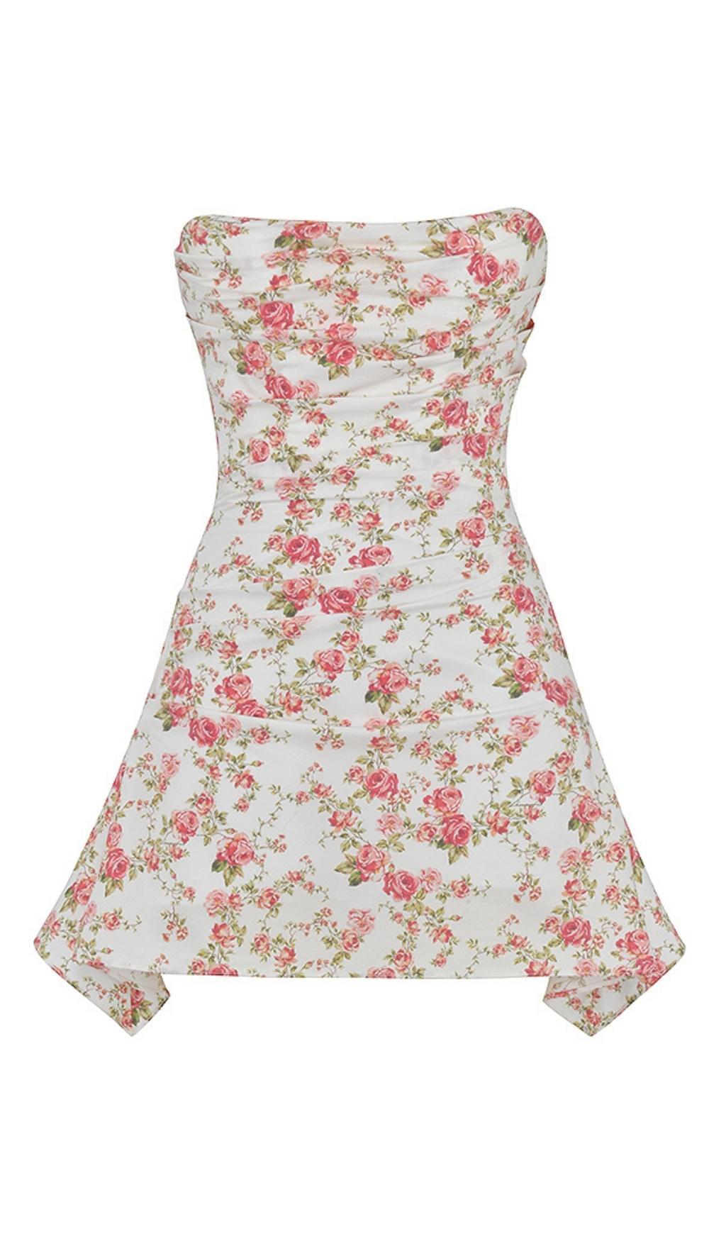 MINI ABITO IN RASO CON STAMPA ROSA