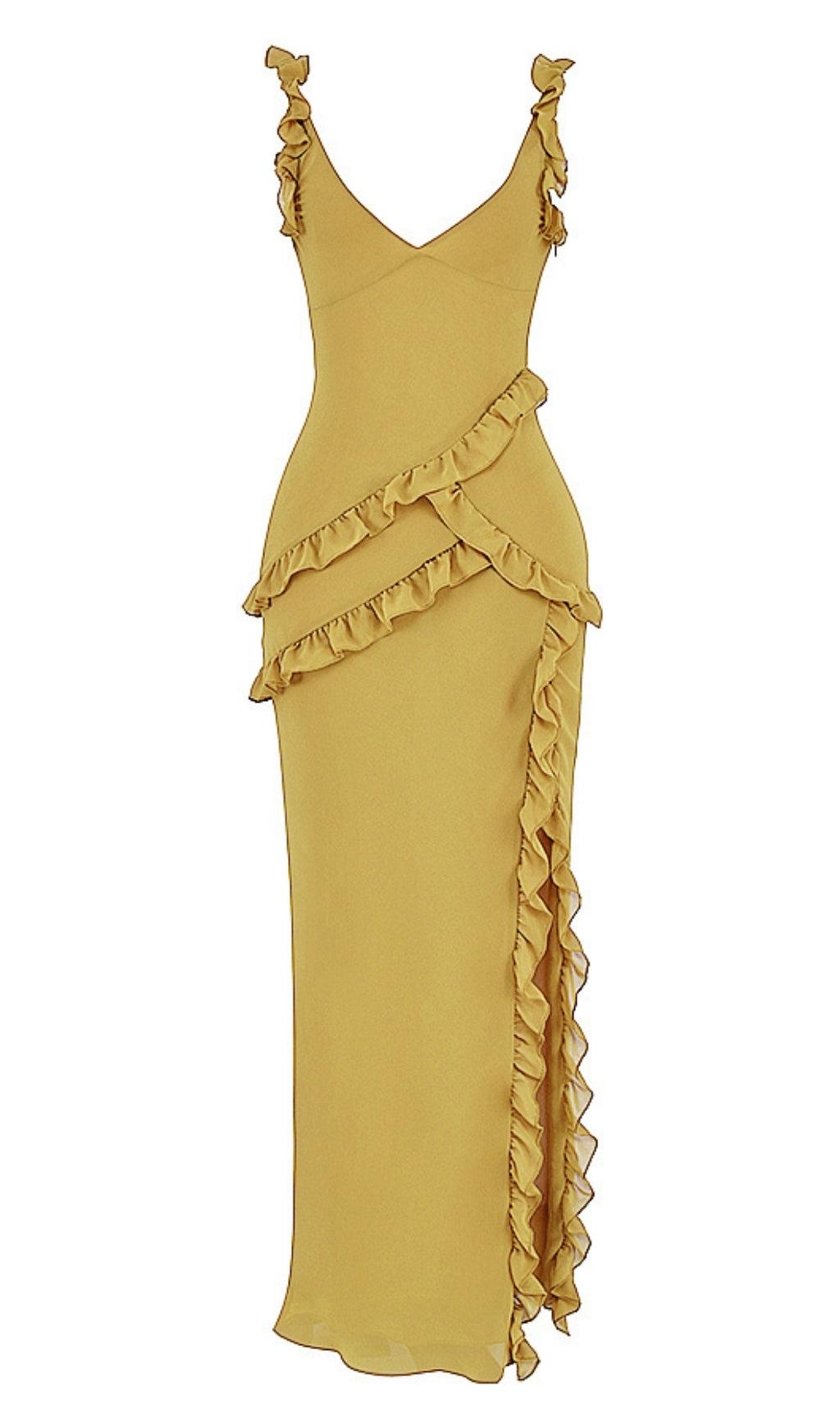 GESPLITTES MAXIKLEID IN GRÜN