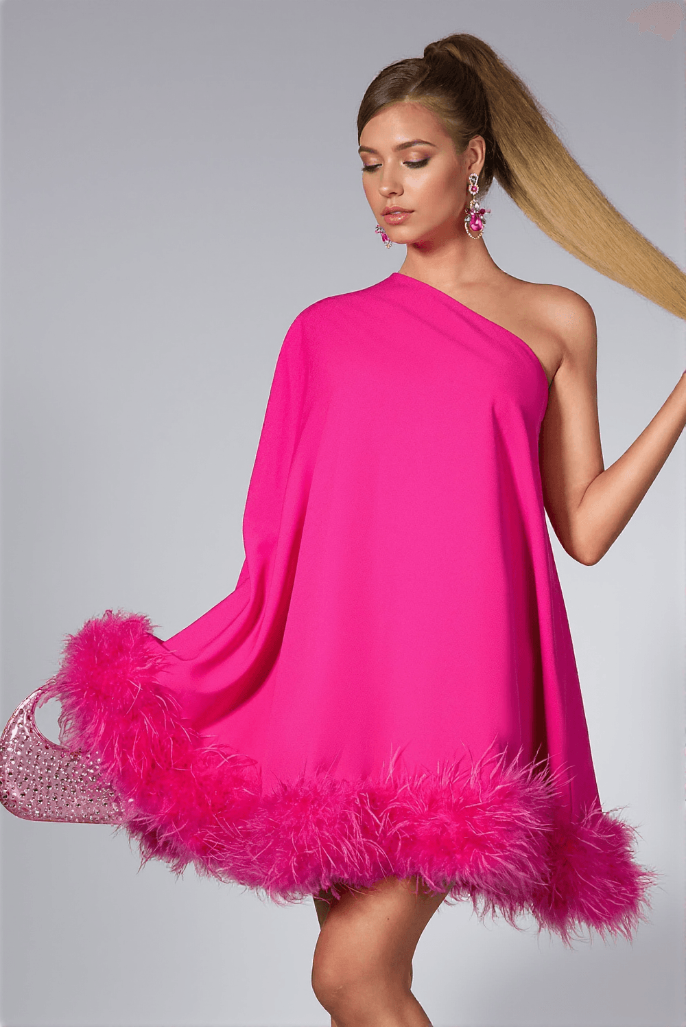 ANH ONE SHOULDER FEATHER DRESS