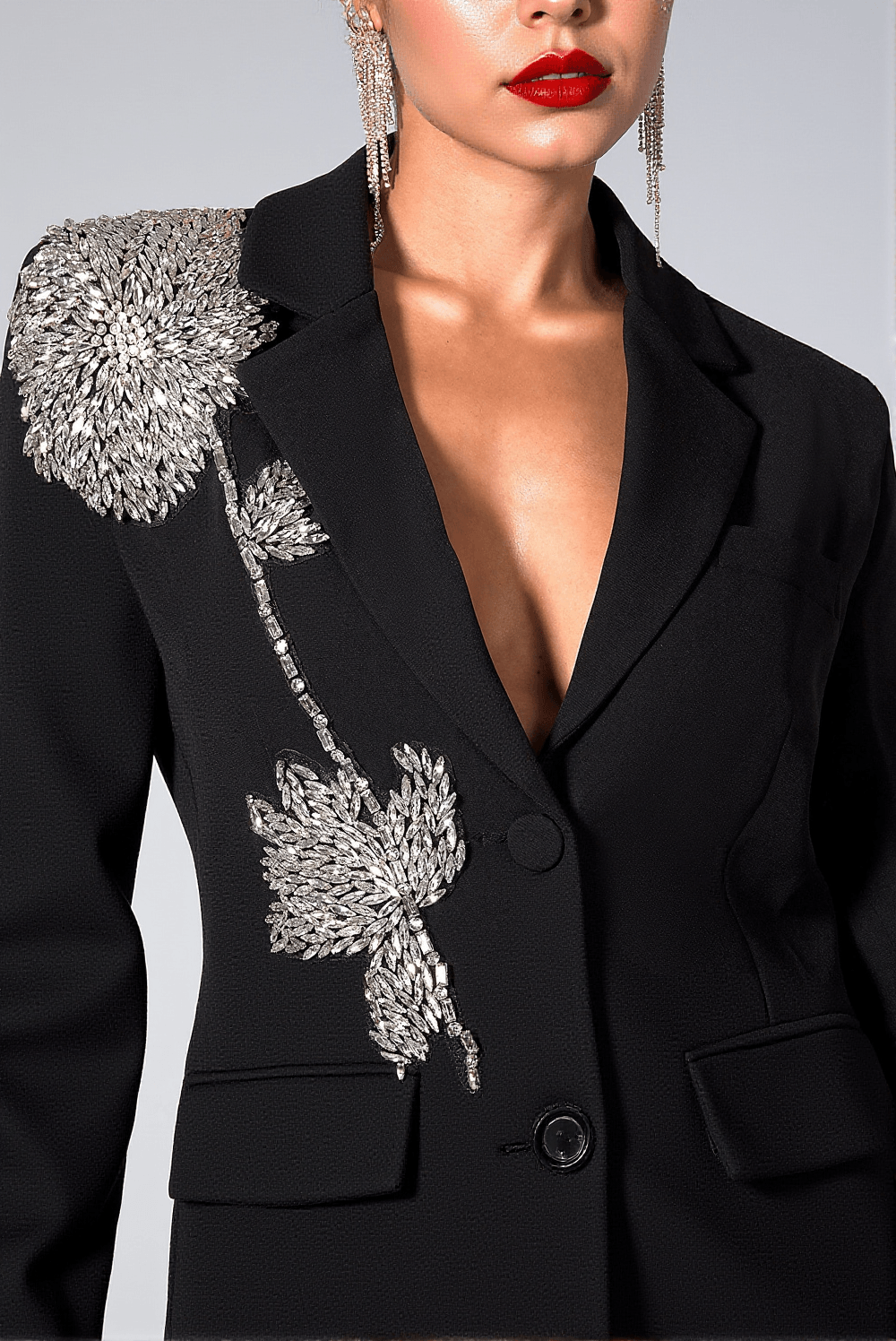 Blazer nero floreale con strass Annicka