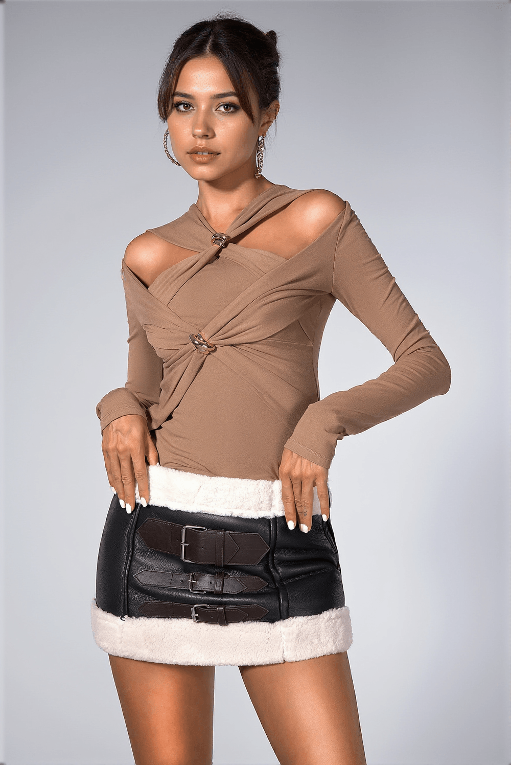 DAYLENE METAL RING CUTOUT KNIT TOP