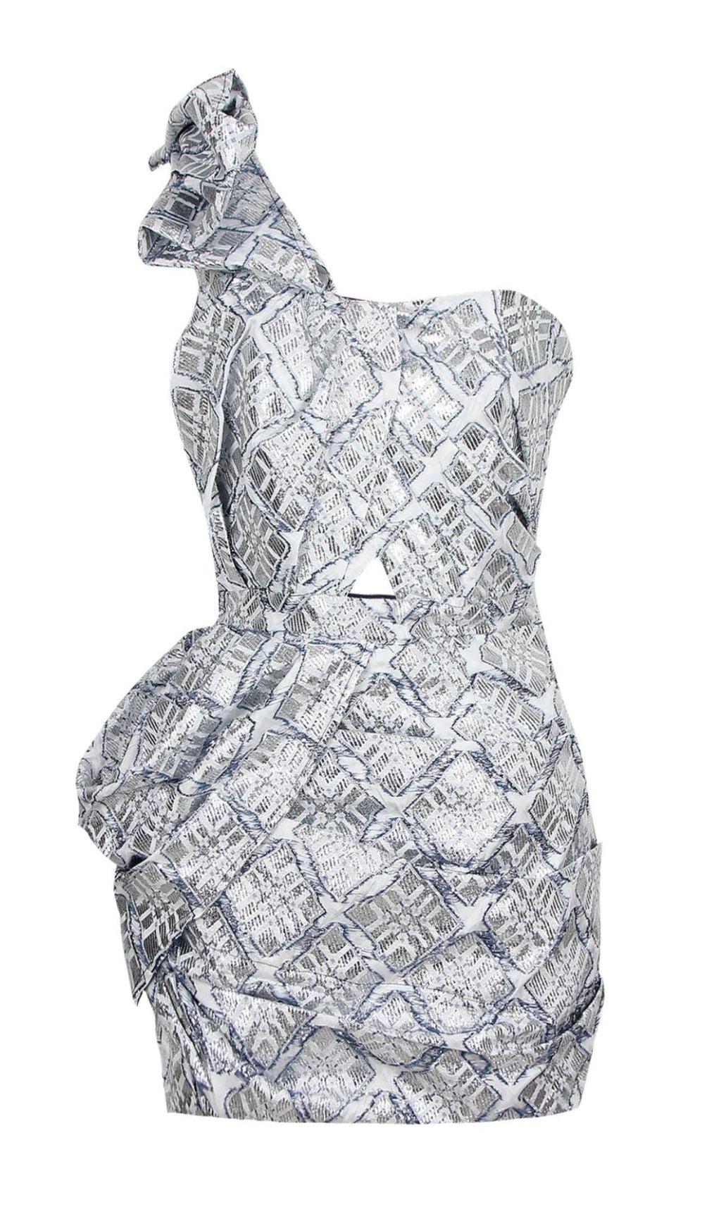 Drapiertes One-Shoulder-Minikleid aus Jacquard