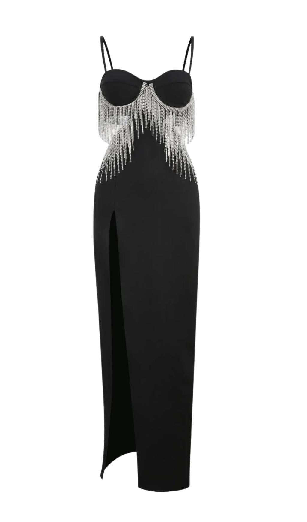 ABITO LUNGO CON CRISTALLI NERO