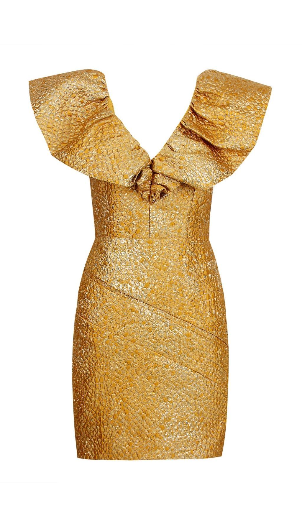 JACQUARD-MINIKLEID MIT SCHNÜRUNG IN HELLBRAUN