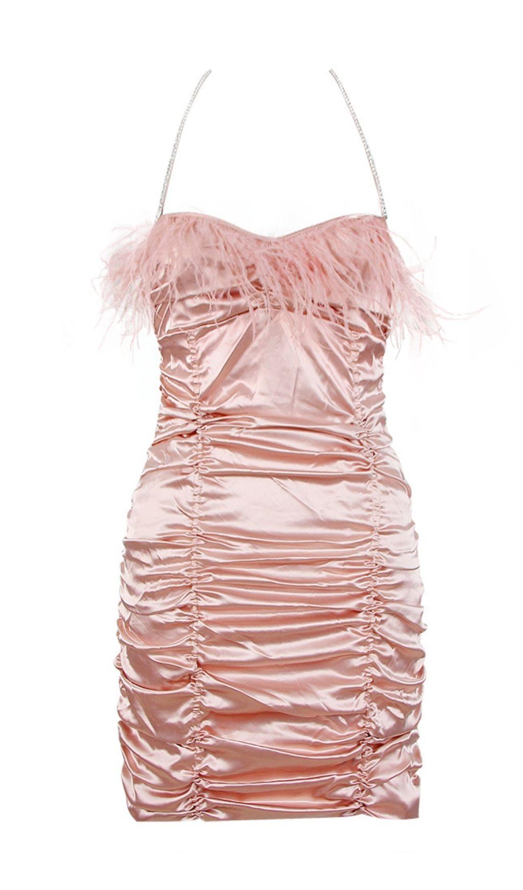 Gerafftes Feder-Minikleid in Pink
