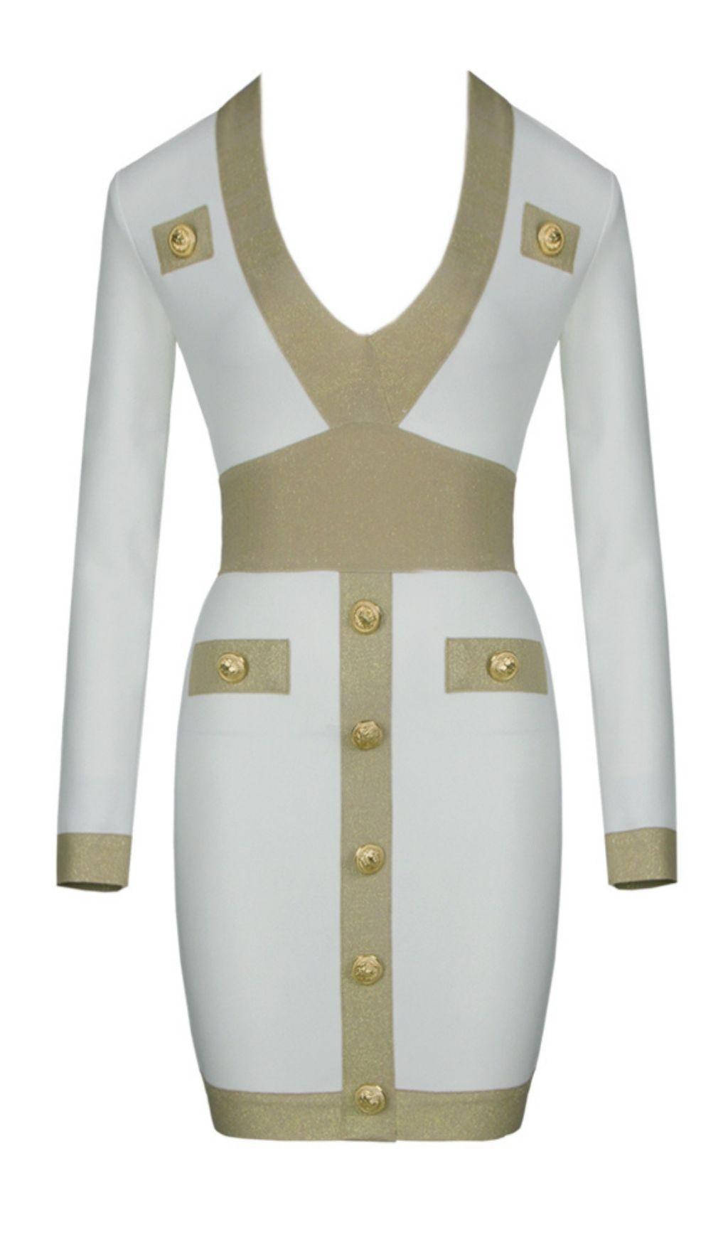 MINI ABITO CON BENDAGGI E SCOLLO A V IN BIANCO