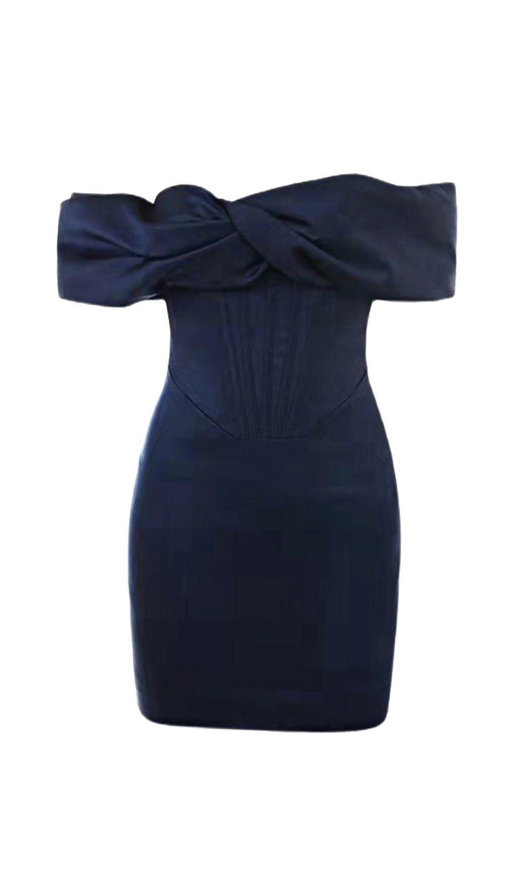 MINI ABITO SENZA SPALLINE IN RASO BLU SCURO