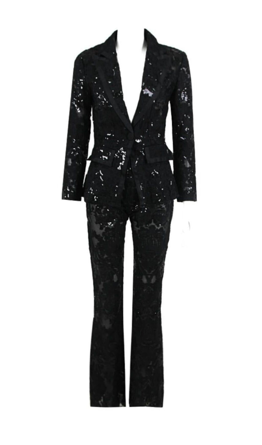 SCHWARZER SPITZENBLAZER UND HOSE