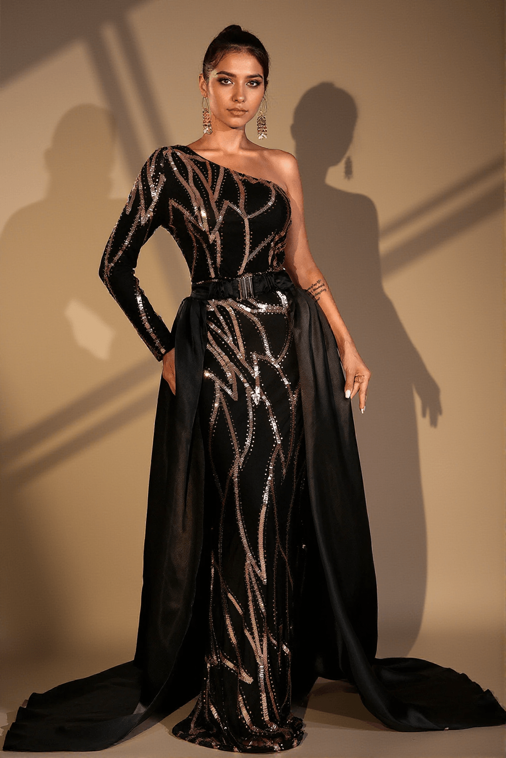 GWYN SEQUIN DIAMOND ONE SHOULDER DRESS