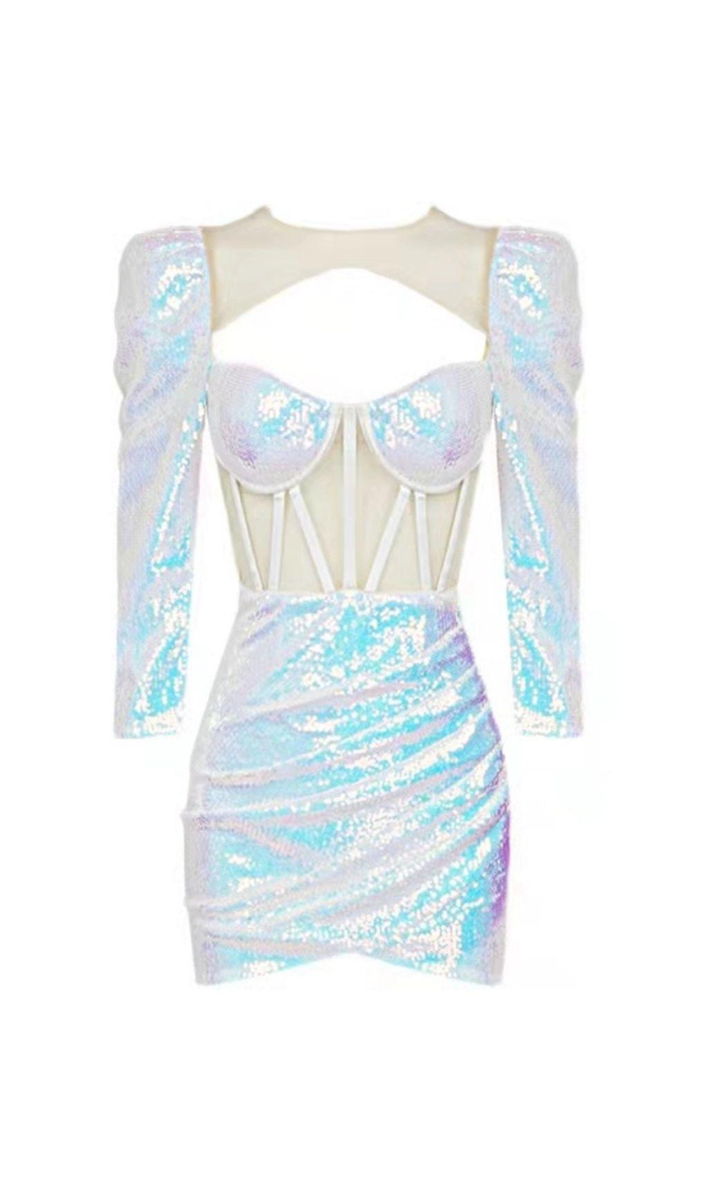 MINI ABITO A MANICHE LUNGHE CON CORSETTO E PAILLETTES