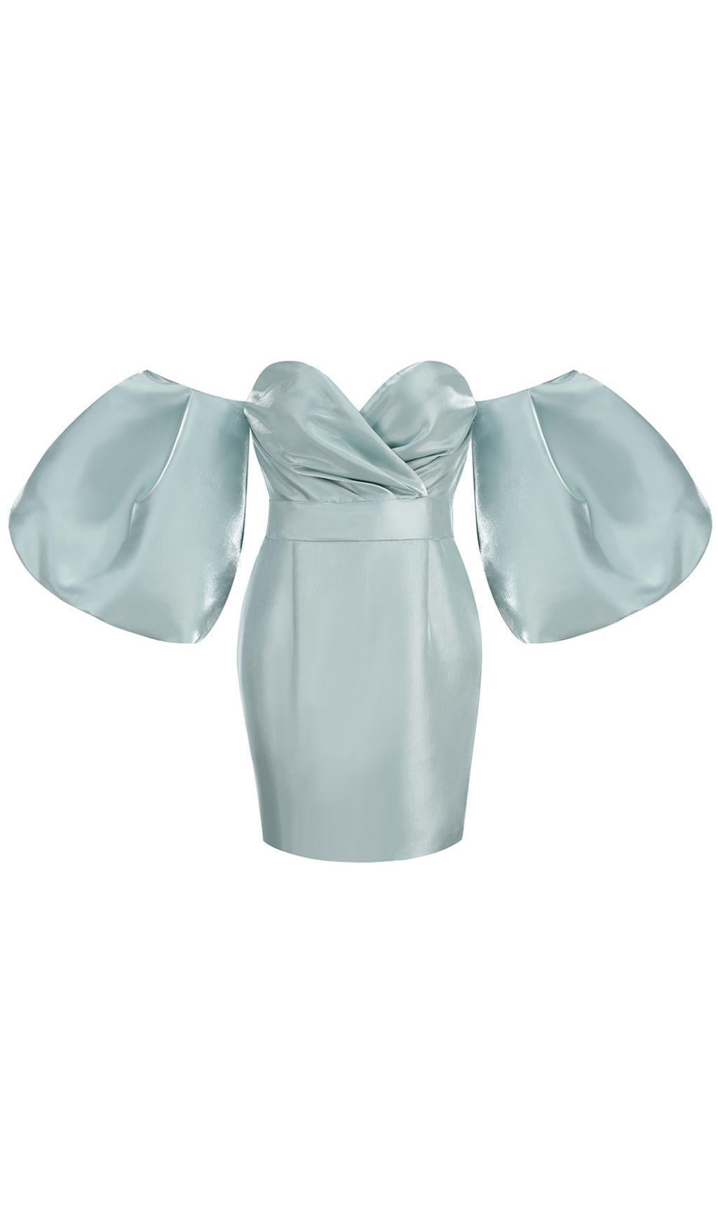 MINI ABITO IN RASO CON MANICHE A SBUFFO VERDE