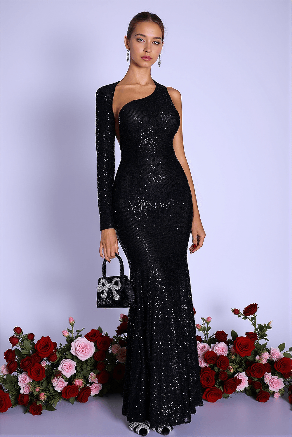 ABITO MONOSPALLA CON PIEGHE E PAILLETTES KAMYLAH