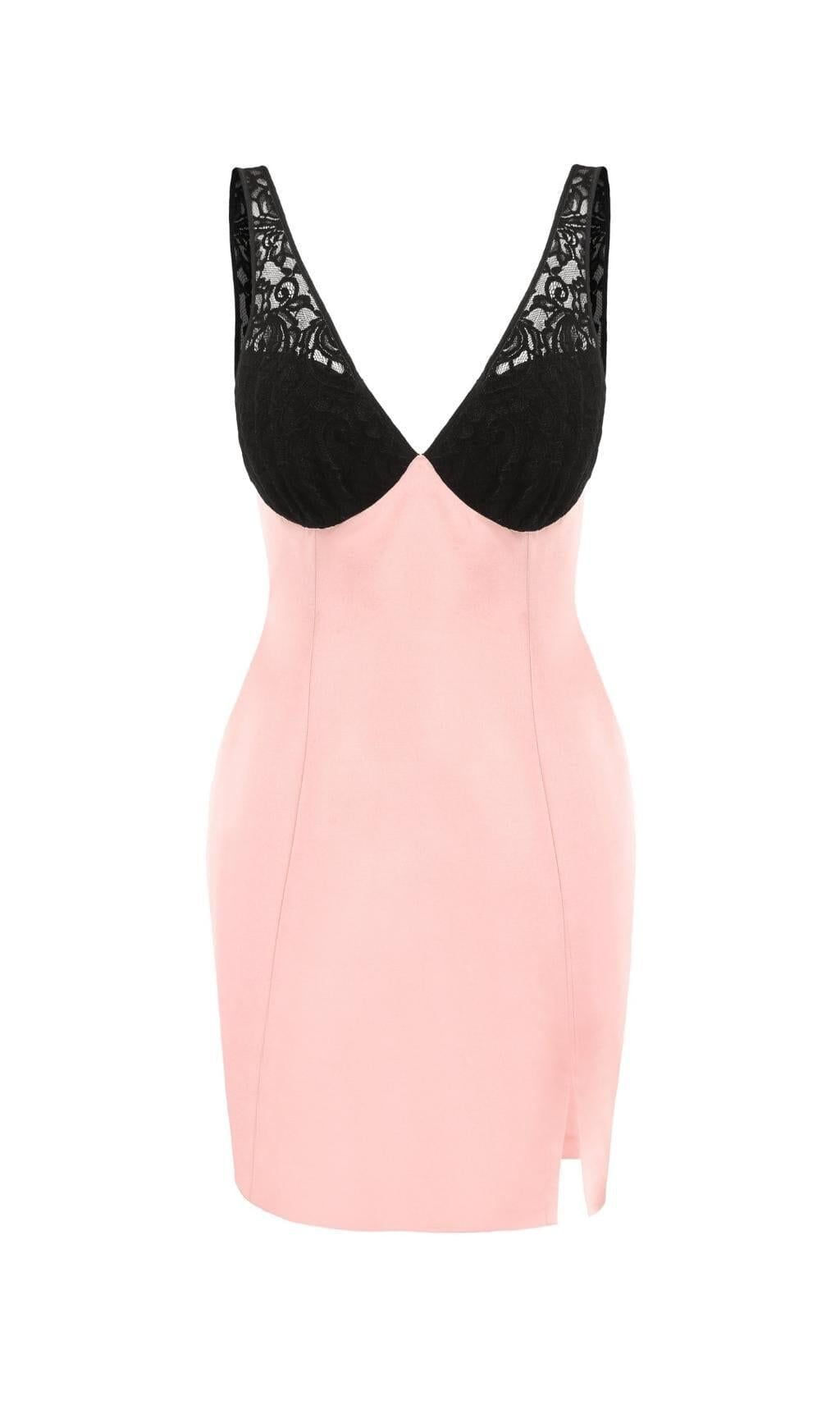 PINK PATCHWORK MINIKLEID MIT SPITZENHÜLLEN