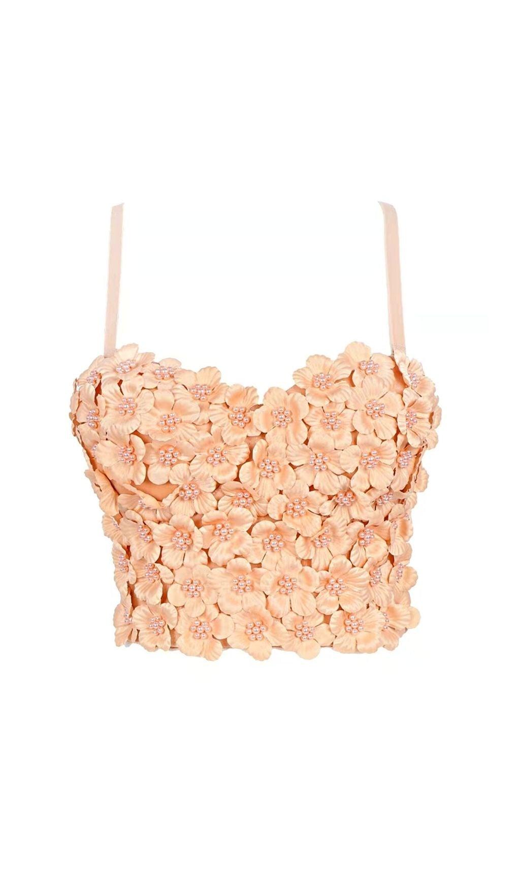TOP CORSETTO CON FIORI IN CACHI OLSC