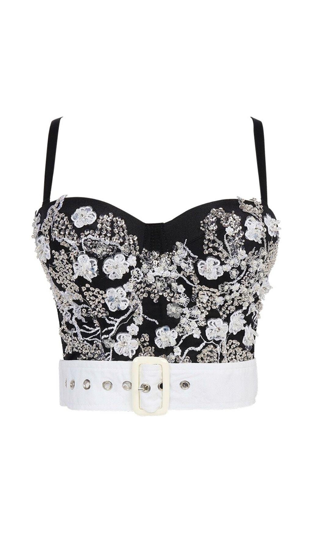 SCHWARZES VERZIERTES GÜRTELKORSETT