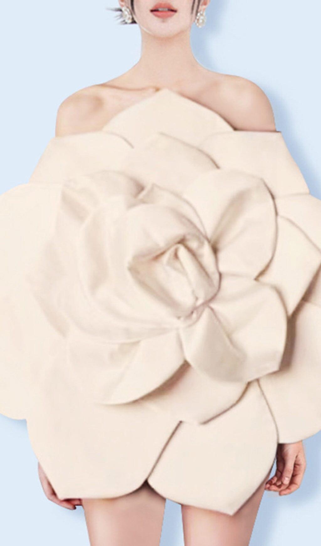 APRICOT EINSCHULTER DREIDIMENSIONALES RÜCKENFREIES KLEID MIT BLUMEN