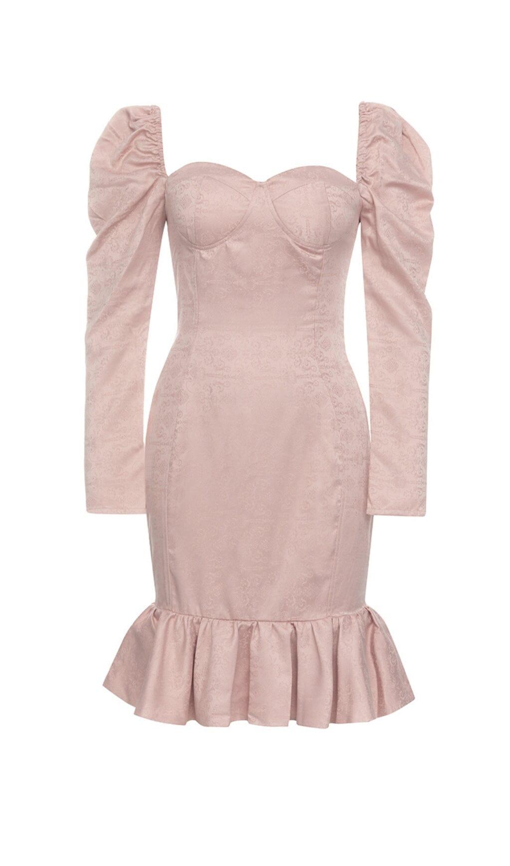 Aprikosenfarbenes französisches sexy Meerjungfrauenkleid mit Puffenärmeln