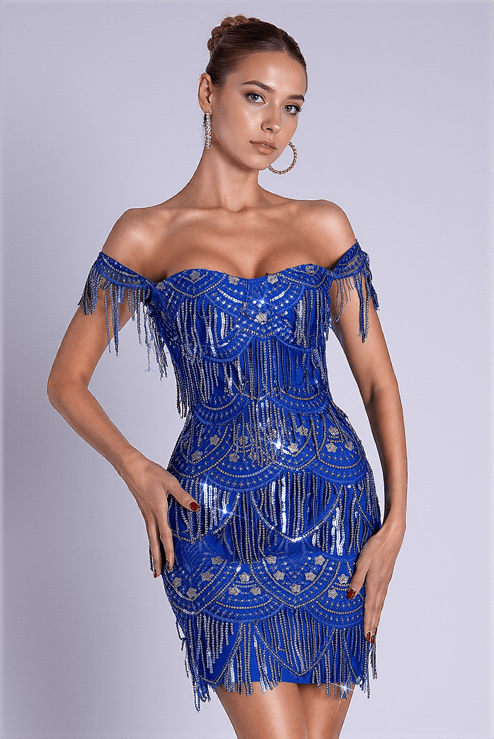 NOMI SEQUIN FRINGE FLORAL DRESS