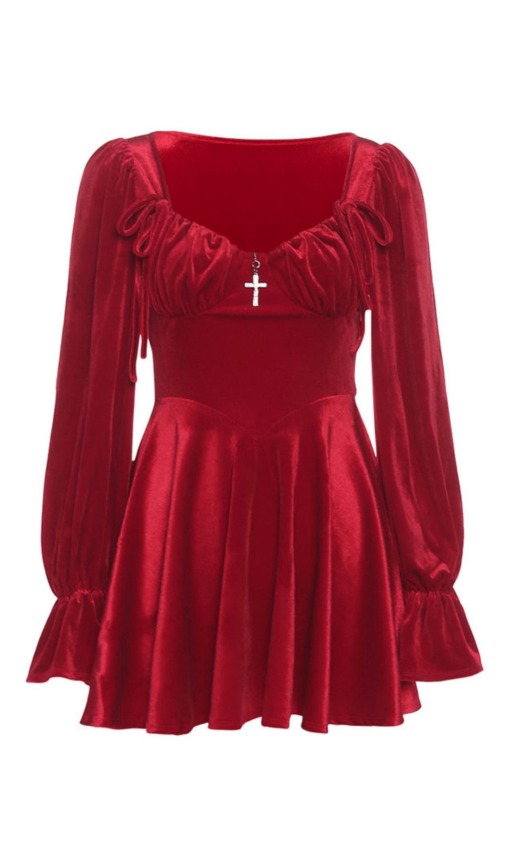 RETRO SQUARE NECK WAIST DRESS