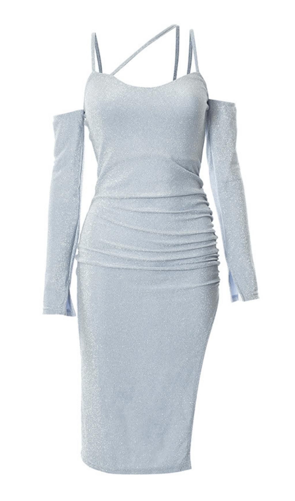 SHINY SILK SLING SPLIT DRESS