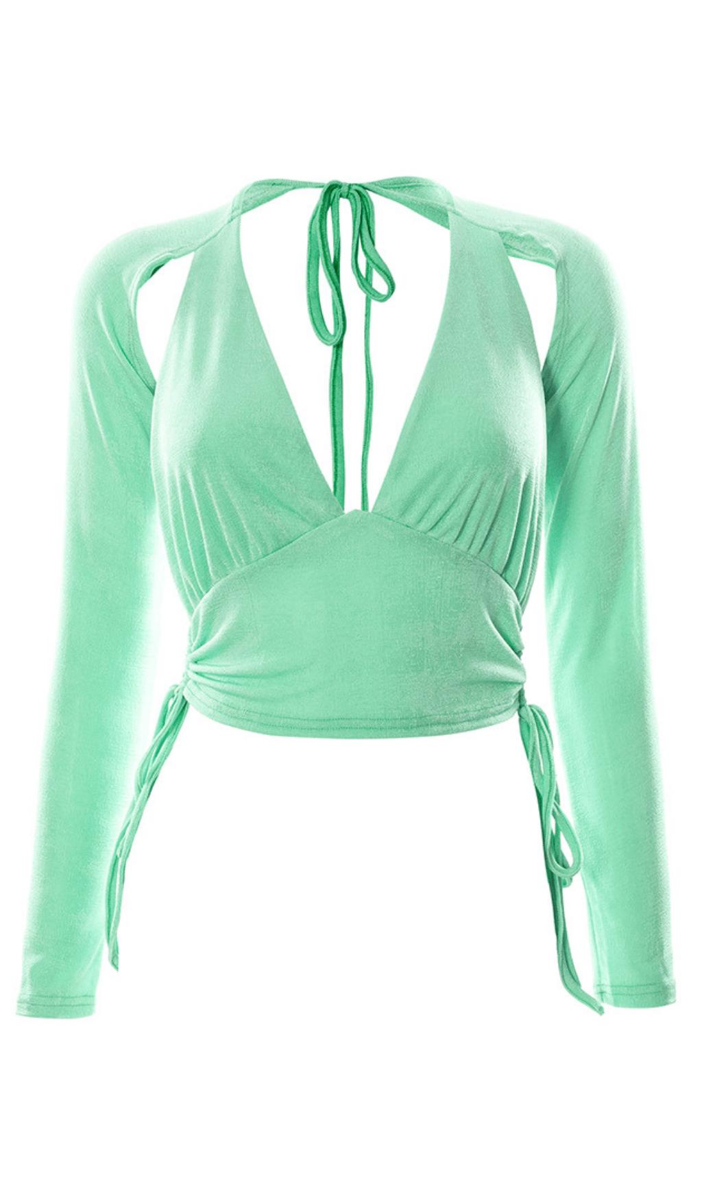 Wickeltop mit V-Ausschnitt und Bindeband an der Brust