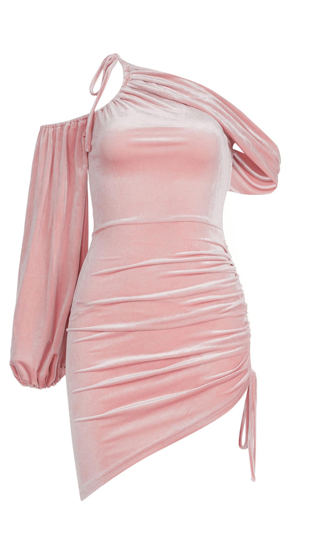 GOLD VELVET DRAWSTRING IRREGULAR DRESS