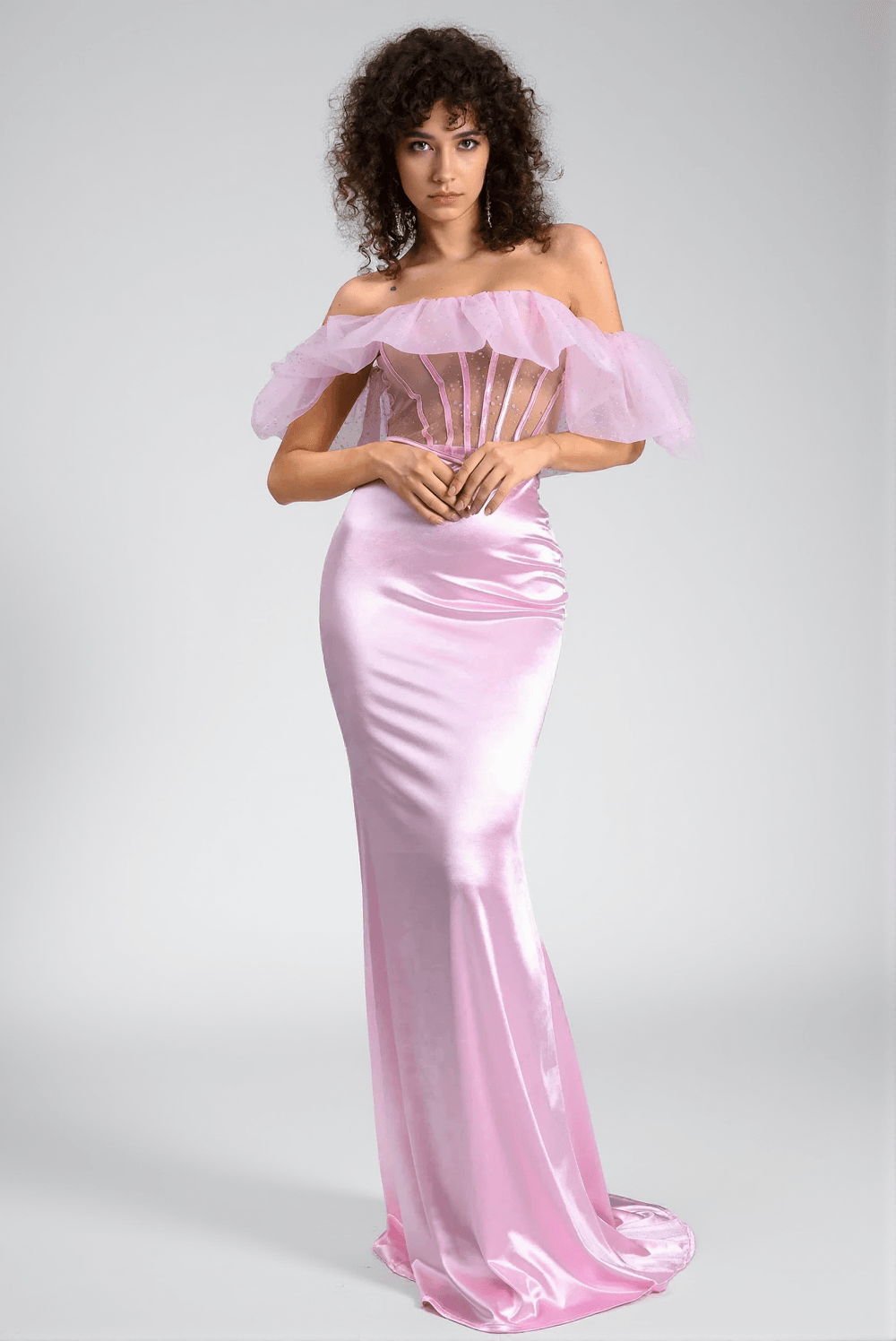 Agnaki – Trägerloses, figurbetontes 2-teiliges Set aus Organza-Satin