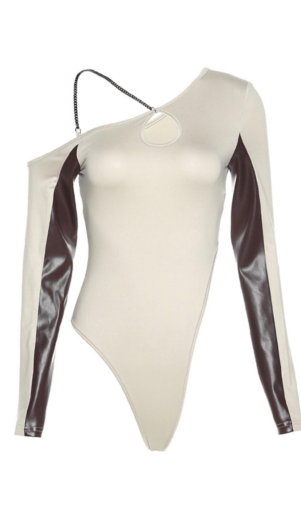 DIAGONAL SLEEVE LEATHER BODYSUIT