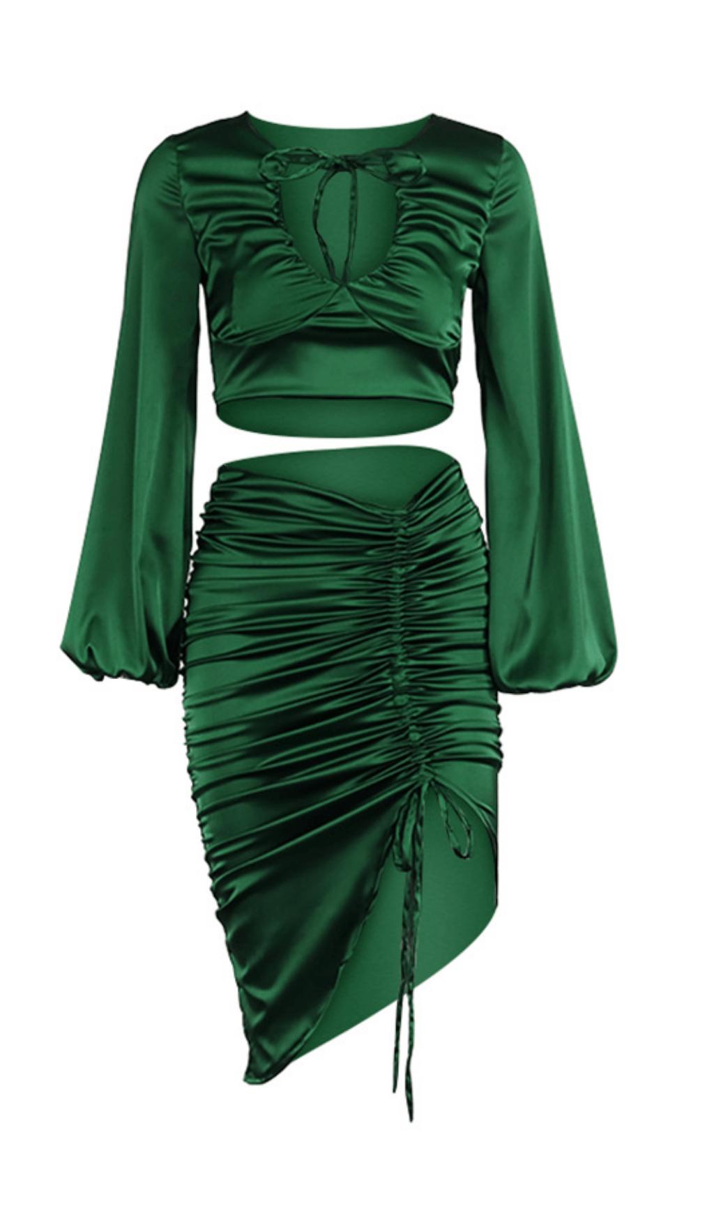 LANTERN SLEEVE PLEATED TWO-PIECE SUIT