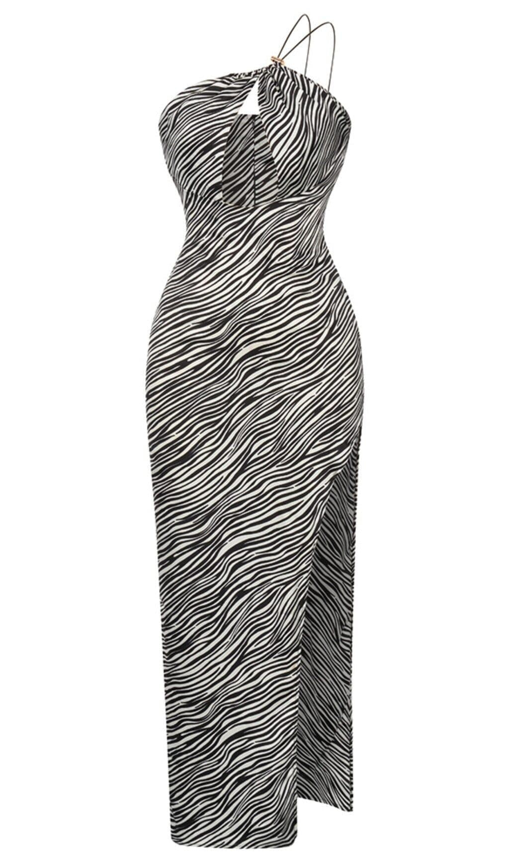 Neckholder-Midikleid aus Leinen mit Zebra-Print