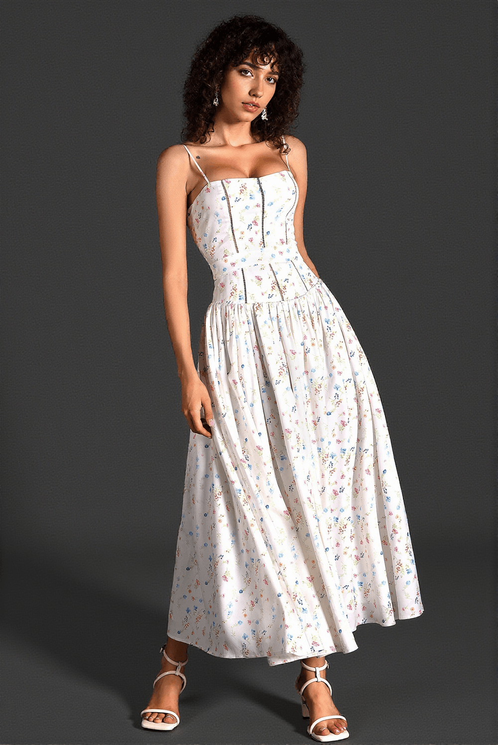 DOTTY SPAGHETTI WOVEN PRINT DRESS