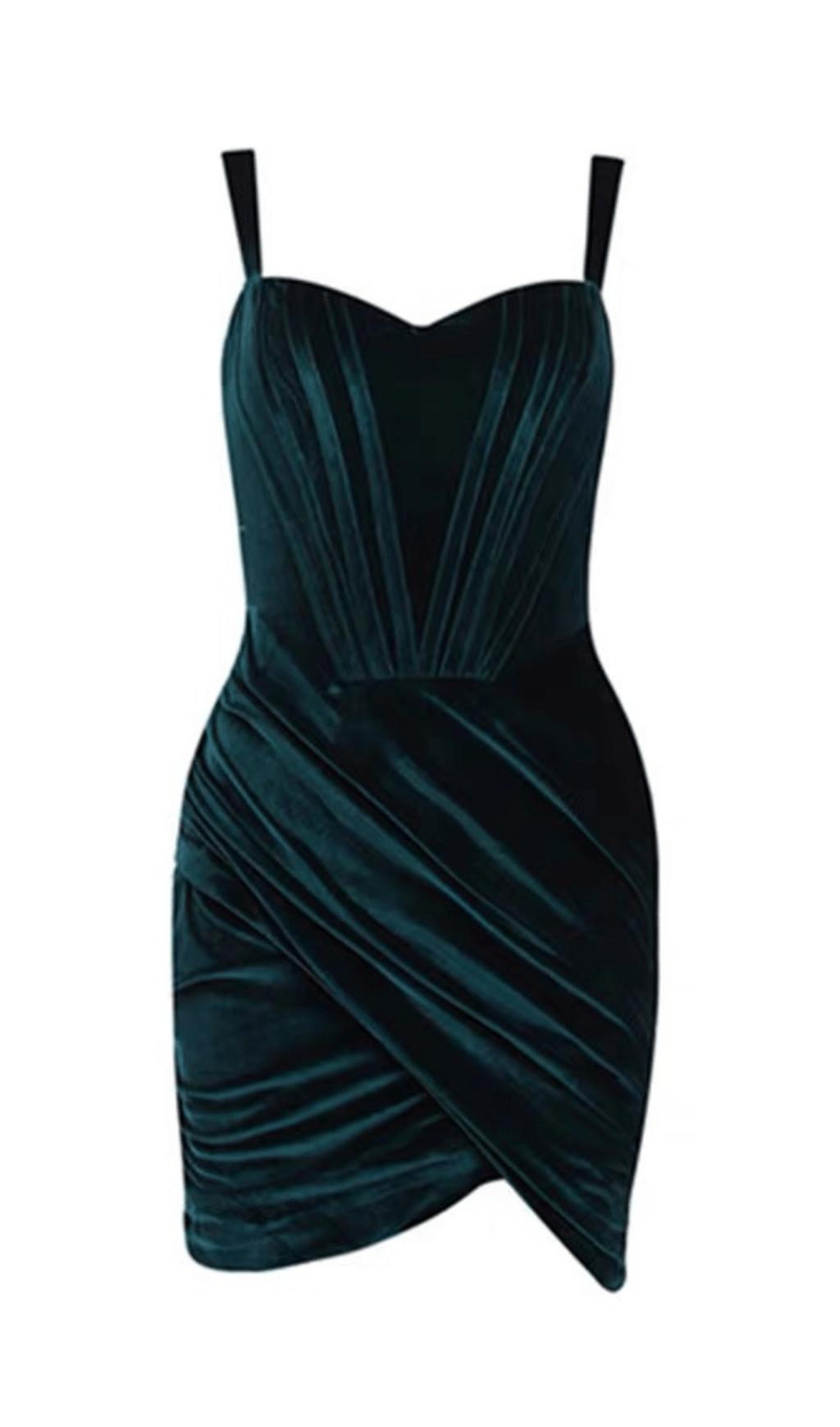 MINI ABITO IN VELLUTO SMERALDO CON RUCHES