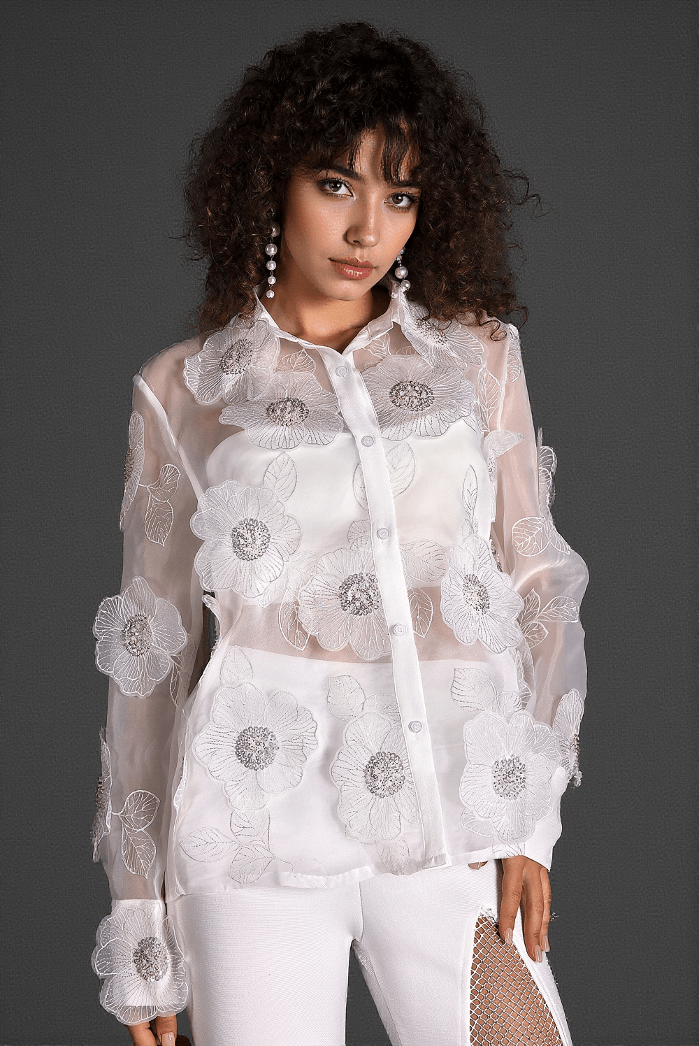 GILBERT ORGANZA EMBROIDER FLORAL SHIRT